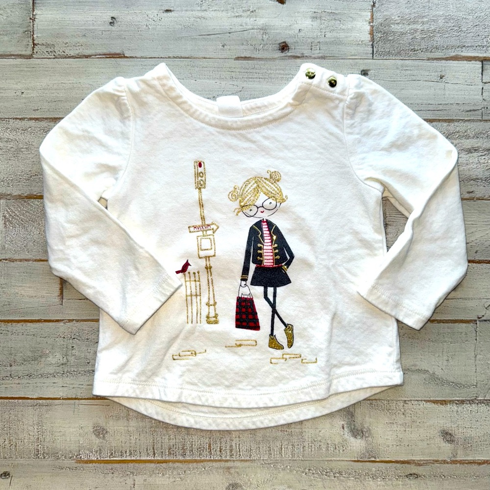 Baby Gap toddler girls size 2T off White Graphic Long Sleeve Shirt VGUC
